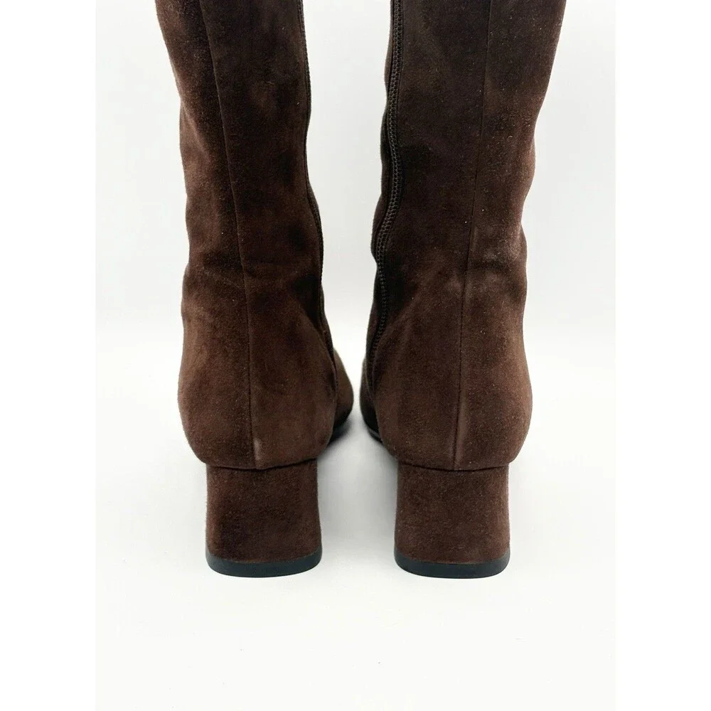 Christian Louboutin Brown Suede Knee High Boots Sheepskin Accent Size EU 36.5